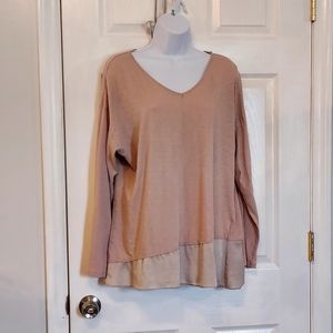 Eileen Fisher Silk Organic Cotton Long Sleeve Top Pink Salt Large Lagenlook Boho